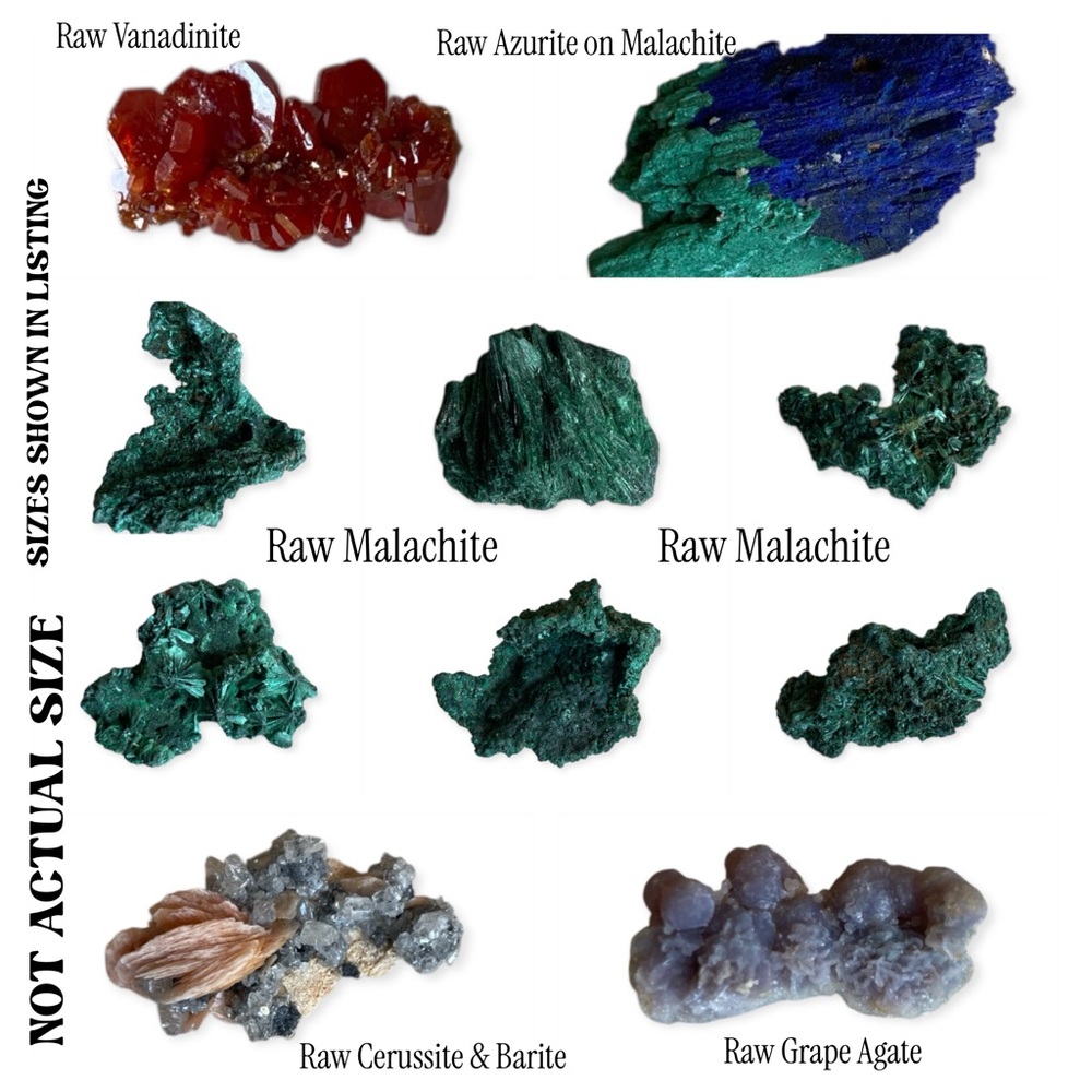 10pc Natural Mineral Lot Malachite Azurite Vanadinite Grape Agate Barite